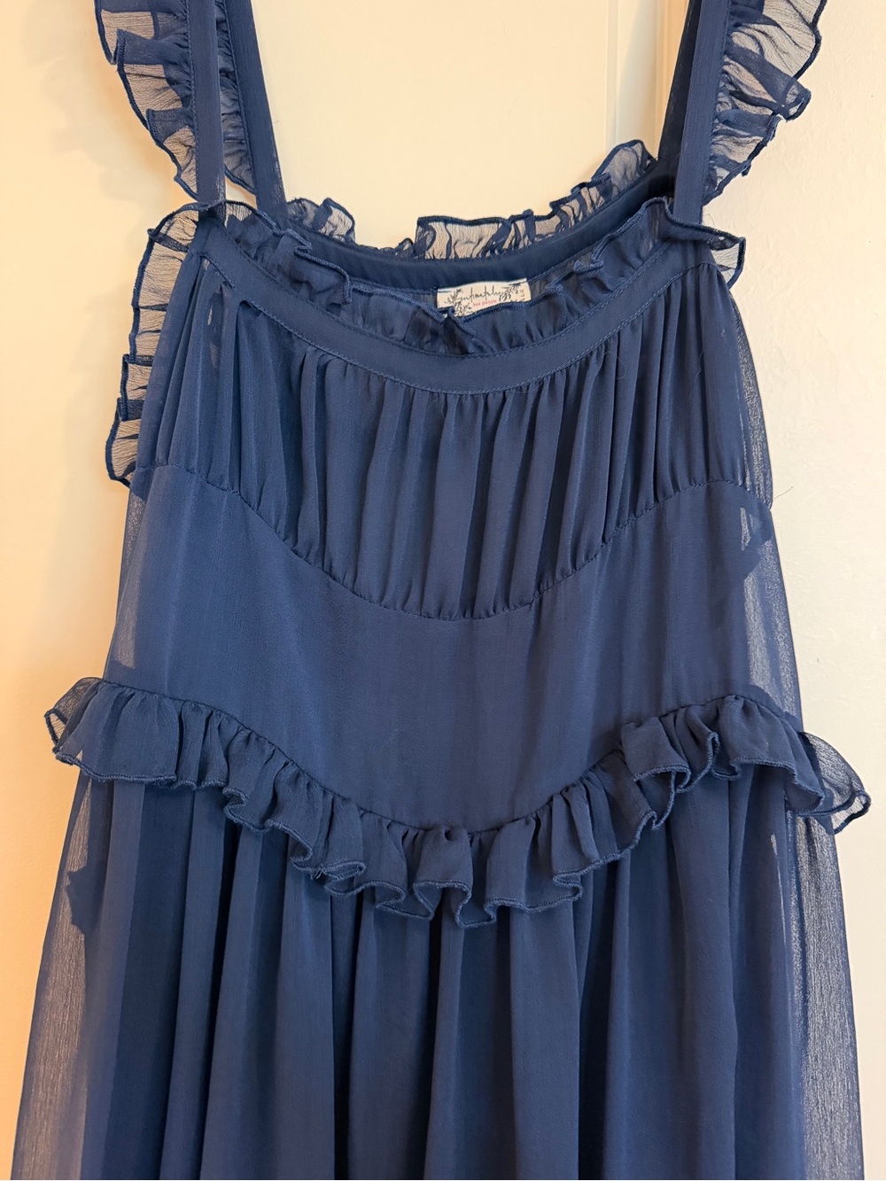 Navy Ruffle Sheer Dress - Picture 2 of 5